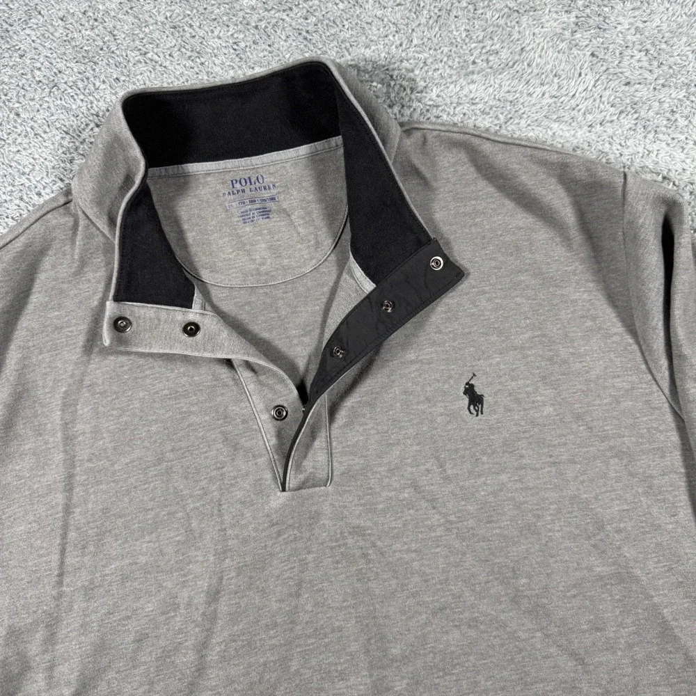 Polo Ralph Lauren Pullover Mens XXL Gray Snap Neck Long Sleeve Sweatshirt